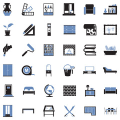Home Decoration Icons. Two Tone Flat Design. Vector Illustration.