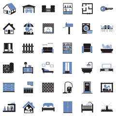 Home Icons. Two Tone Flat Design. Vector Illustration.