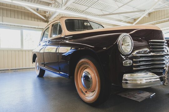 Kiev, Ukraine - October 15, 2021:Pobeda M20 GAZ Passenger hatchback. Retro car 1958 release