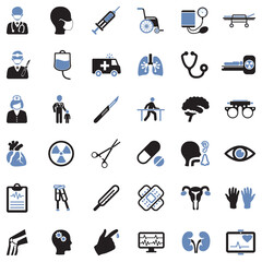 Hospital Icons. Two Tone Flat Design. Vector Illustration.
