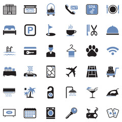 Hotel Icons. Two Tone Flat Design. Vector Illustration.