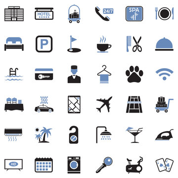 Hotel Icons. Two Tone Flat Design. Vector Illustration.