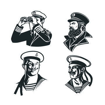 Set of illustrations of captains and sailors.