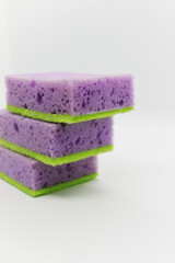 Set of purple soft cleaning sponges