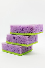 Set of purple soft cleaning sponges
