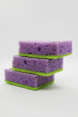 Set of purple soft cleaning sponges