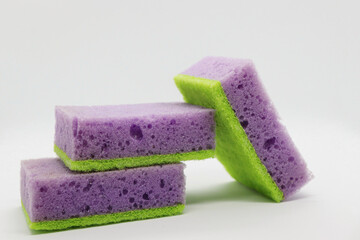 Set of purple soft cleaning sponges