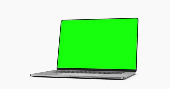 Laptop frameless screen - camera rotation around the device screen. The video includes a green screen, a luma matte mask, and a screen tracking layer. 30fps 4k UHD video