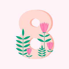 Modern vector illustration of International Women's Day, March 8. The number eight with colors.