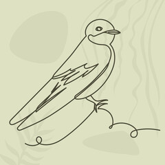 bird in one line, outline on an abstract background, vector, isolated