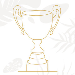 one line winner cup, outline on an abstract background, vector, isolated