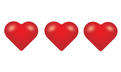 Vector red hearts collection. Set of realistic hearts. Romantic Love symbol icon set, design element for Valentines day.