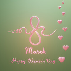 Banner with elements 8 number 3D rendering. International Women's Day.