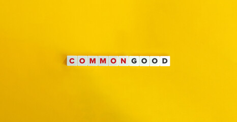 Common or Public Good Banner. Letter tiles on bright orange background. Minimal aesthetics.