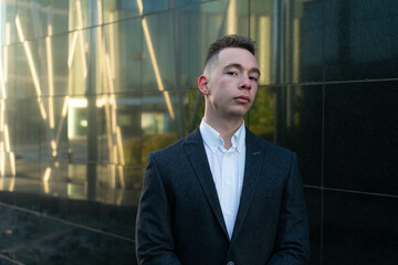 Young man smiling confident wearing suit at street