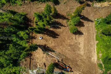 Aerial top view stages of construction houses wood build roof. New home framing