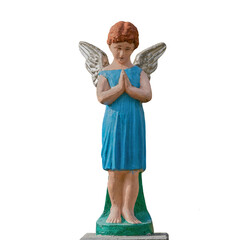 Angel child in prayer. White background