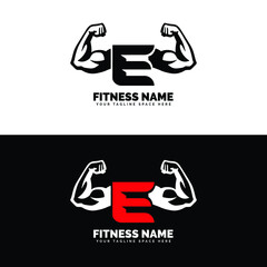 Muscular arm letter E logo design Letter 