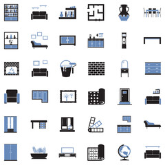 Interior Design Icons. Two Tone Flat Design. Vector Illustration.