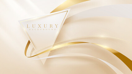 Triangle frame with golden ribbon elements and glitter light effect decoration. Elegant style background.