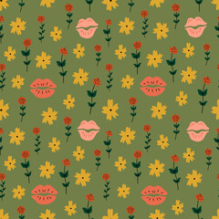 Seamless pattern for Valentine's Day with cute hand drawn elements. Flat vector illustration for paper, textile, fabric, prints, wrapping, greeting cards, banners