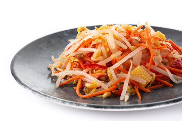 Healthy Chinese cabbage salad isolated on white background. Close up