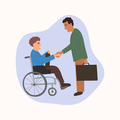 Two successful businessmen shake hands. The concept of inclusion and diversity in business. Vector illustration