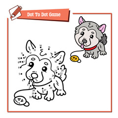 Vector illustration educational game of dot to dot puzzle with doodle puppy for children
