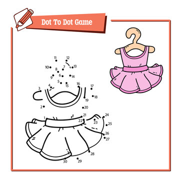 Vector illustration educational game of dot to dot puzzle with doodle ballet tutu for children