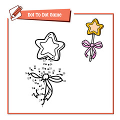 Vector illustration educational game of dot to dot puzzle with doodle magic wand for children