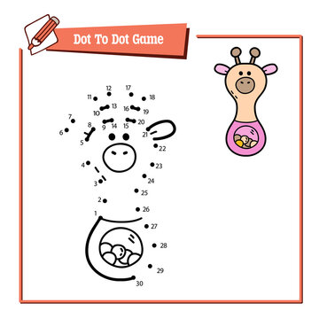 Vector illustration educational game of dot to dot puzzle with doodle giraffe rattle for children