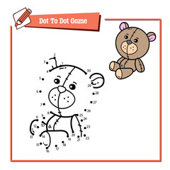 Vector illustration educational game of dot to dot puzzle with doodle bear for children