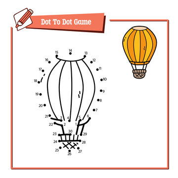 Vector illustration educational game of dot to dot puzzle with doodle hot air balloon for children