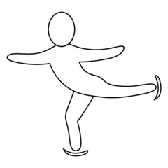 Figure skating. The athlete moves on skates on ice. Swallow pose. Sketch. Vector icon. Ice dance. Coloring book for children. Doodle style. Isolated background. Idea for web design.