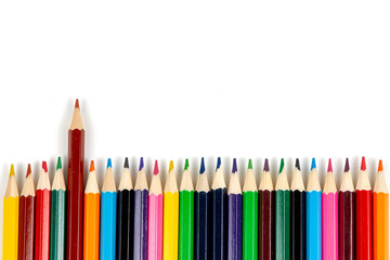 Colored pencils isolated on white background. close-up, copy space