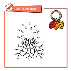 Vector illustration educational game of dot to dot puzzle with doodle leaf rattle for children