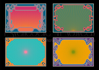 Psychedelic Art Nouveau Frame Set, 1900s Style Ornaments, 1960s Psychedelic Colors - obrazy, fototapety, plakaty