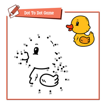 Vector illustration educational game of dot to dot puzzle with doodle rubber duck for children