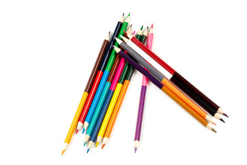 Colored pencils isolated on white background. close-up, copy space