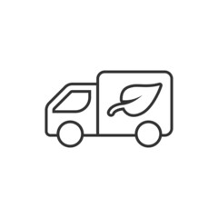 Eco truck icon in flat style. Ecology shipping vector illustration on white isolated background. Van and leaf sign business concept.