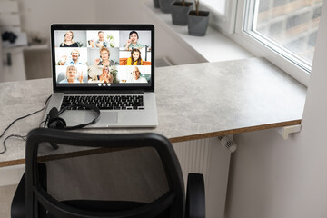 Webinar Video Conferencing On Laptop. Online Meeting Conference