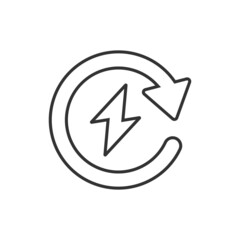 Energy recharge icon in flat style. Voltage and arrow vector illustration on white isolated background. Electric sign business concept.