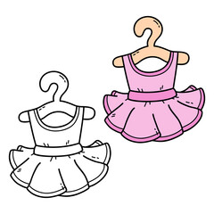Vector illustration coloring page of doodle ballet tutu for children and scrap book