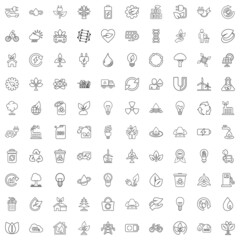 Eco environment icons set in flat style. Ecology vector illustration on white isolated background. Bio emblem sign business concept.