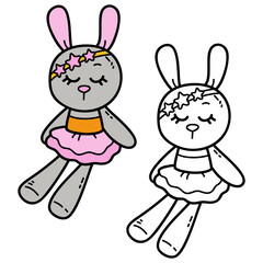 Vector illustration coloring page of doodle rabbit for children and scrap book