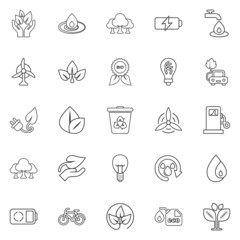 Eco environment icons set in flat style. Ecology vector illustration on white isolated background. Bio emblem sign business concept.