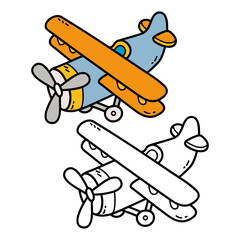 Vector illustration coloring page of doodle plane for children and scrap book