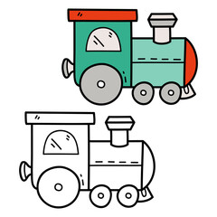 Vector illustration coloring page of doodle train for children and scrap book