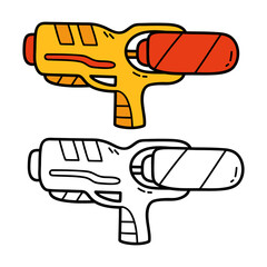 Vector illustration coloring page of doodle water gun for children and scrap book