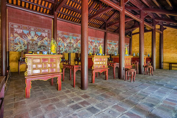 Fototapeta na wymiar view of the Huu Tong Tu house in the Imperial City with the Purple Forbidden City within the Citadel in Hue, Vietnam. Imperial Royal Palace of Nguyen dynasty